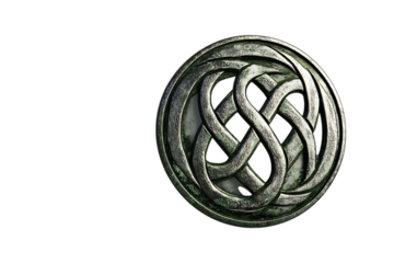 Metallic Celtic knot circle symbol with ancient pattern isolated on transparent background for design elements