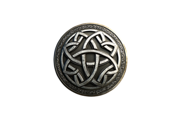 Metallic Celtic knot circle symbol with ancient pattern isolated on transparent background for design elements