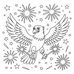 Obraz premium Eagle with Fireworks Coloring Page – American Independence Symbol Line Art