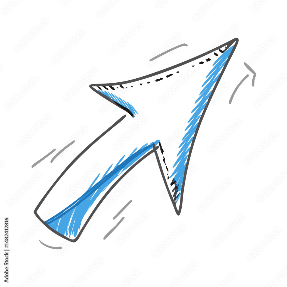 Poster blue upward arrow in dynamic sketch style