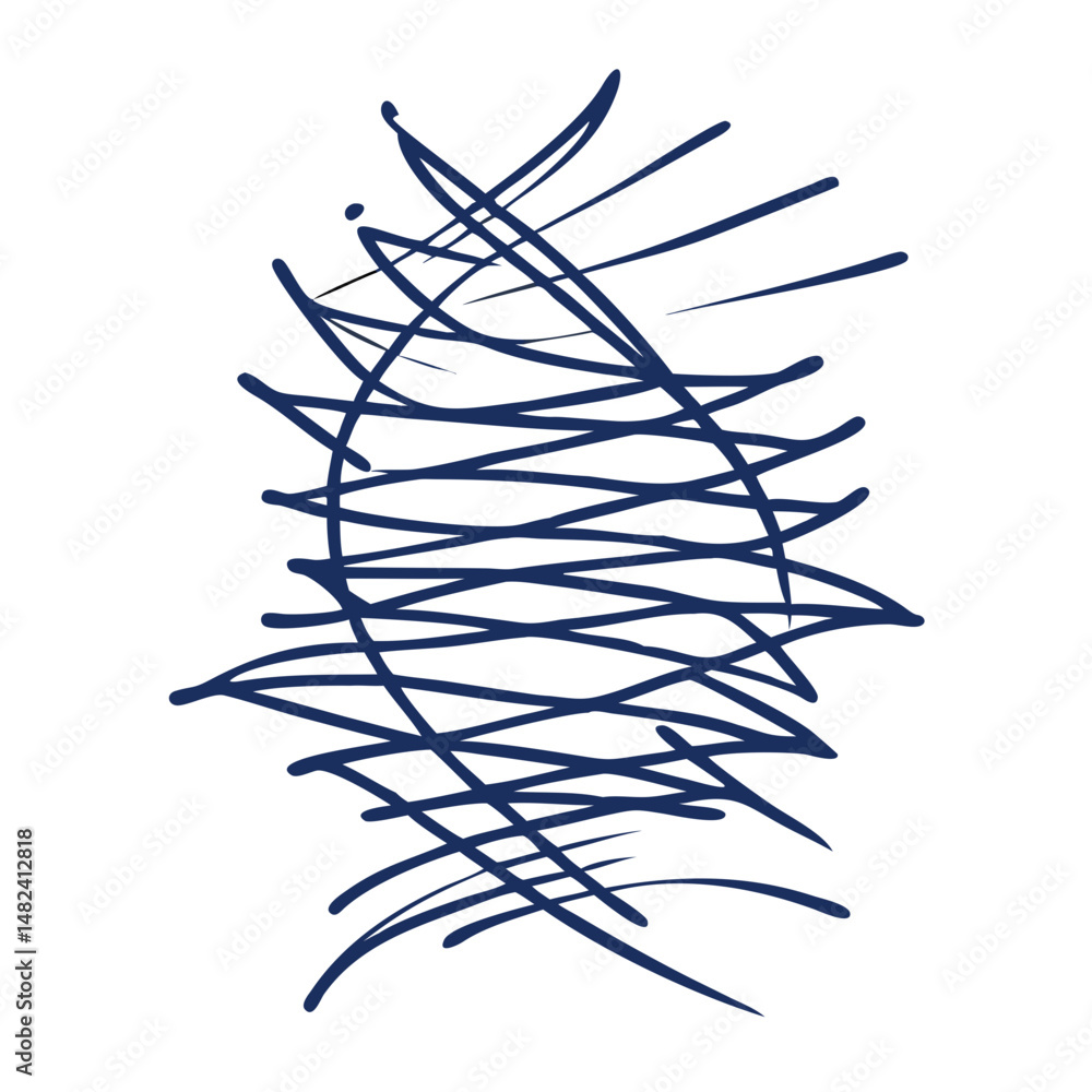 Poster navy abstract scribble with overlapping curved lines