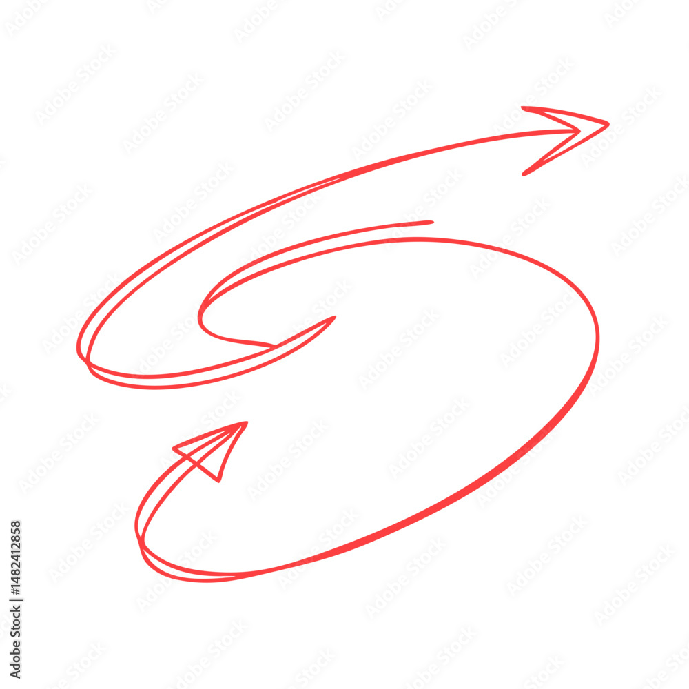 Poster red double curved arrows in motion sketch style