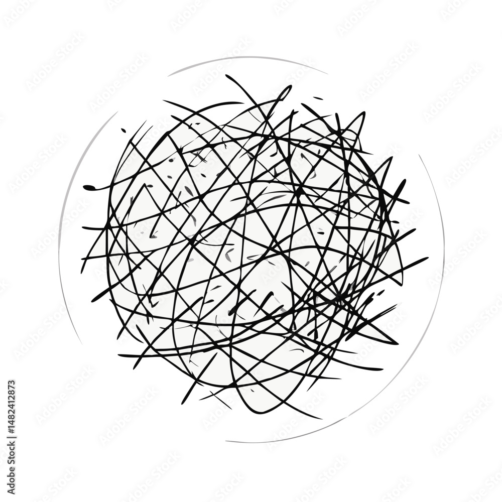 Poster circular black scribble with overlapping lines