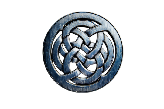 Metallic Celtic knot circle symbol with ancient pattern isolated on transparent background for design elements