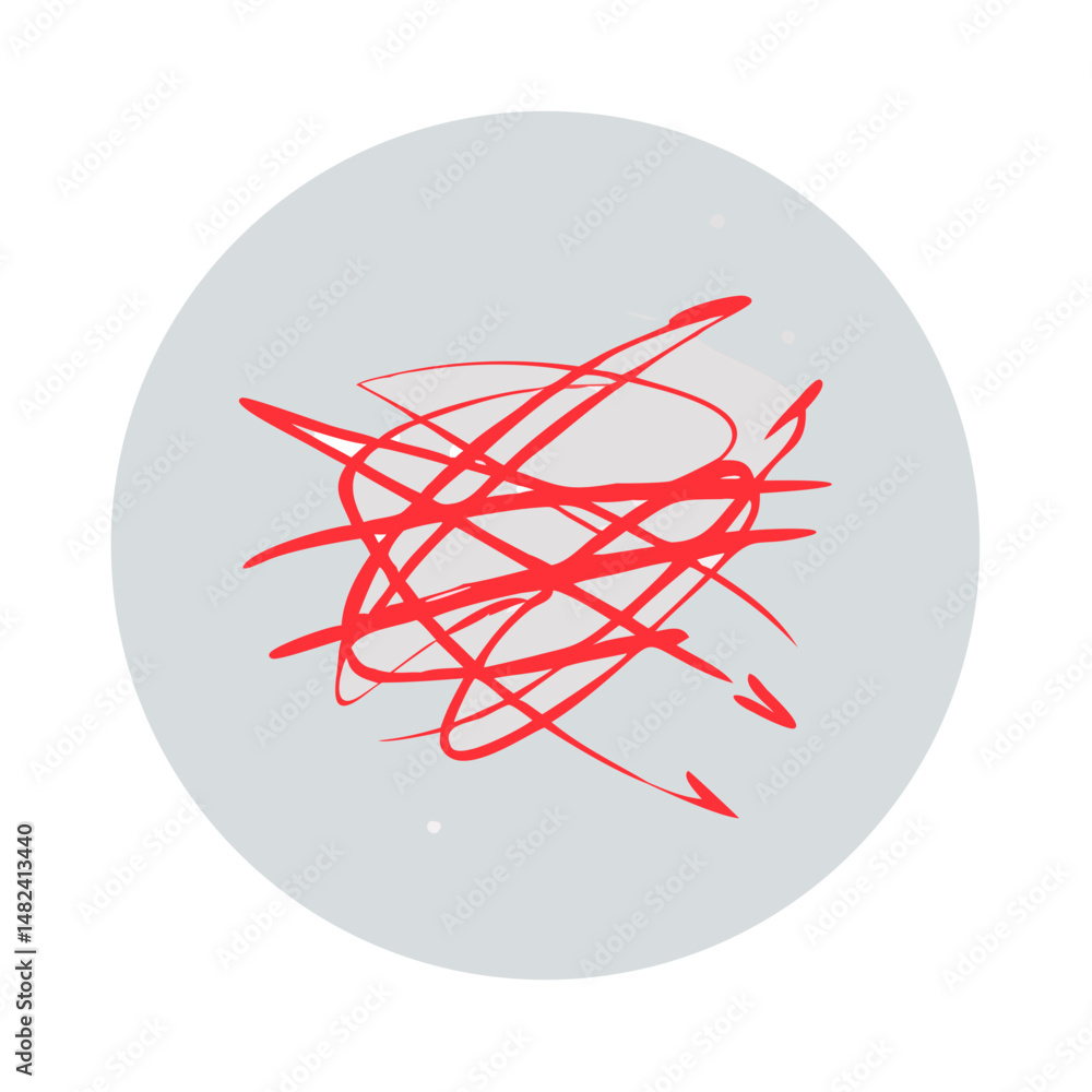 Poster Red scribbled arrows in circular form on gray background