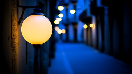 Illuminated Street Lamp Illuminating a Dark Alleyway at Night wi