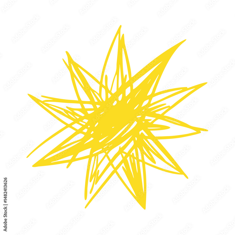 Poster yellow scribbled star with overlapping lines