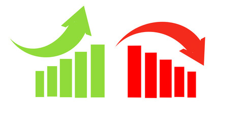 Growth and Decline Bar Graph Icons &ndash; Green Up Arrow and Red Down Arrow Charts