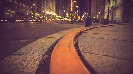 Low-Angle View of City Street at Night with Illuminated Lights