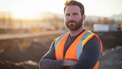 Portrait of a Confident Construction Worker at Sunset