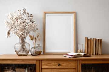 Vintage style poster mockup Scene on rustic wall.