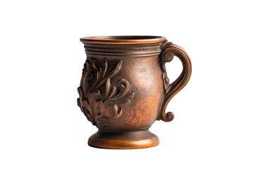 Ornate copper mug on transparent background