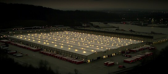 Nighttime Aerial View of Illuminated Distribution Center