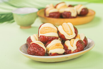 Chinese specialty snack - cashew nut puffs and dates