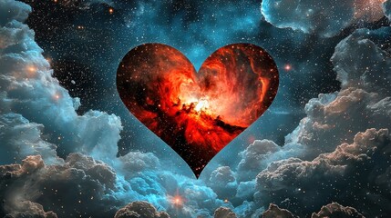 Love and romance symbolized by heart nebula glowing in deep cosmos