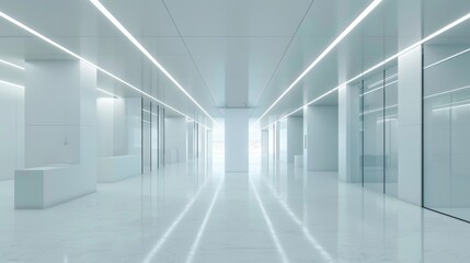 Modern Minimalist White Building Corridor with Bright Lighting