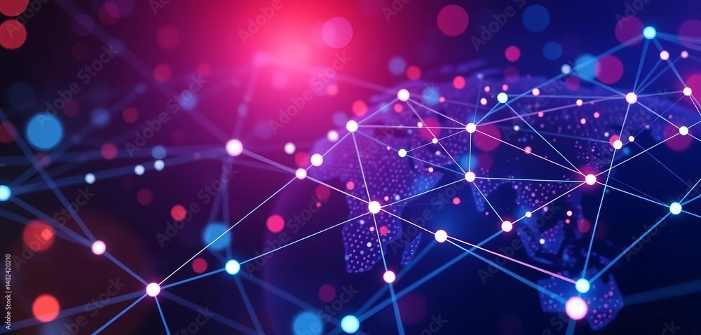 Wall mural abstract network background with connected lines and dots, depicting global data transfer, internet,