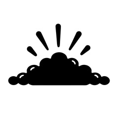 Stylized black and white cloud with shining sunbursts emanating upward