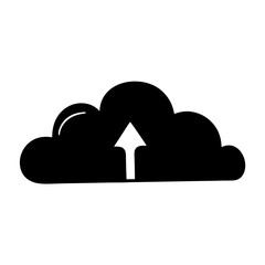 Black cloud with white upward arrow representing uploading to the cloud