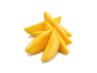 Mango small slices isolated on white background.