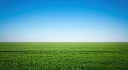 Obraz premium Lush Green Field Under Clear Blue Sky with Horizon in Background