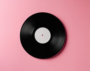 Obraz premium A black vinyl record on a pink background