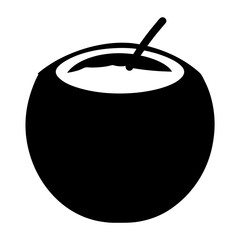 Minimalist Black and White Illustration of a Coconut Drink with a Straw