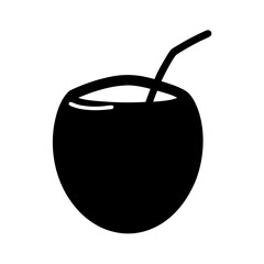 Minimalist black and white coconut drink vector illustration for summer vibes