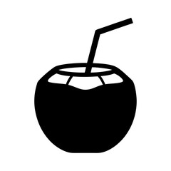 Minimalist black silhouette of a refreshing coconut drink with straw