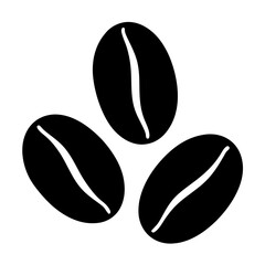 Three coffee beans in black against a white background, simple and elegant