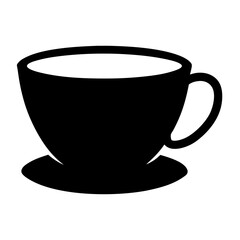 Elegant black silhouette of a coffee cup and saucer, simple and modern