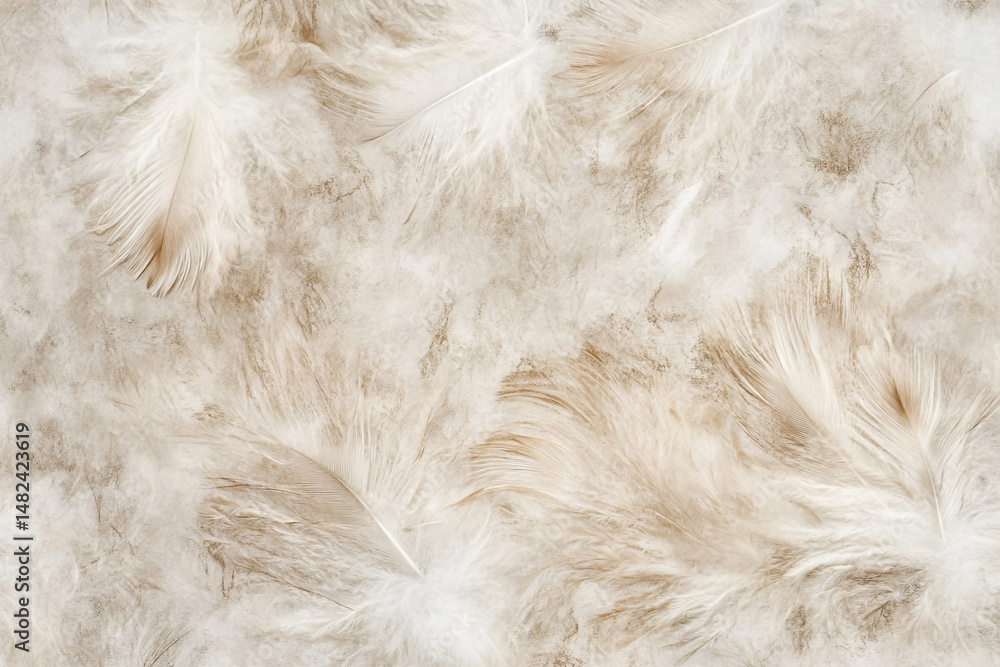 Poster soft beige feathers on a textured background a delicate and airy image