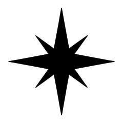 Black eight point star shape on a white background for design
