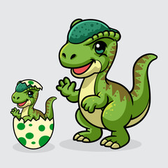 Cute Stegoceras and baby Dinosaur isolated cartoon illustration with light background