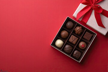 Elegant Chocolate Assortment: A Festive Red Background