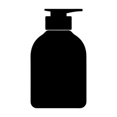 Monochrome silhouette of a hand soap or lotion dispenser on white