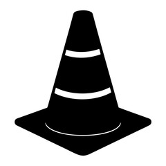 Stylized Black Traffic Safety Cone Illustration with White Stripes on White Background
