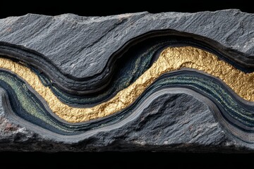 Gold vein exposed in layered metamorphic rock cross-section