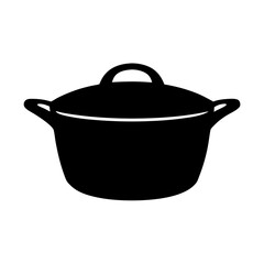 Simple black and white vector graphic of a lidded cooking pot
