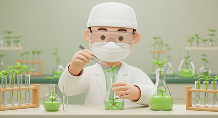 Scientist studying plants in test tubes