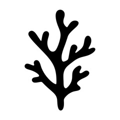 Simple Black Silhouette of a Coral Branch on a White Background