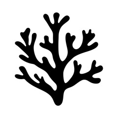 Stylized Black Coral Silhouette on a White Background with Rounded Branches