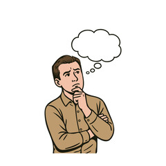 Man thinking with speech bubble contemplative Illustration