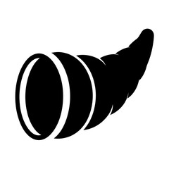 Black and white illustration of a cornucopia, symbol of abundance