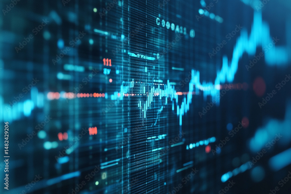 Poster digital data stream stock market graph financial technology analysis visualization