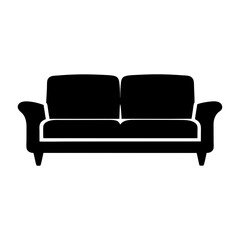 Black and white simple silhouette illustration of a two cushion sofa
