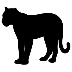 Silhouette of a Majestic Panther Standing Tall and Proud on White Background