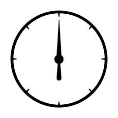 Simple black and white clock face showing twelve o'clock, minimalistic design