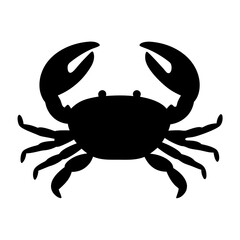 Black silhouette of a crab with claws raised on white background