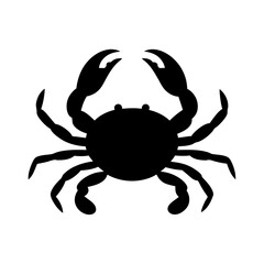 Silhouette of a crab with its claws up on a white background